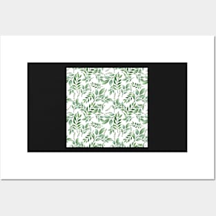 Green Watercolor Leaves Posters and Art